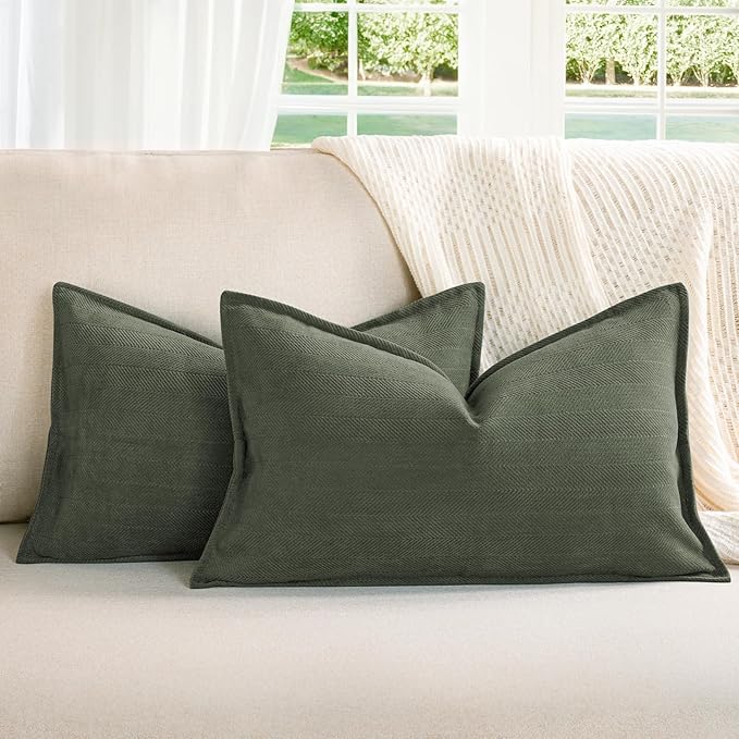 ZWJD Army Green Christmas Pillow Covers 12x20 Set of 2 Chenille Throw Pillow Covers with Elegant Design Soft and Luxurious Decorative Pillows for Couch, Bed, Home Decor