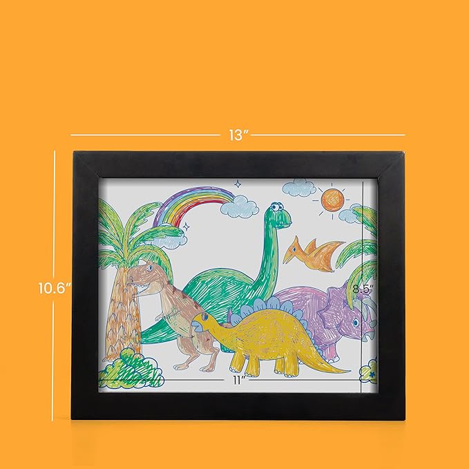 Magnetic Kids Art Frame 8.5x11 – Lift-Top Real Wood Artwork Display & Storage – Strap-Free Changeable Frame Holds 250 Drawings – Freestanding or Wall Mounted - Black