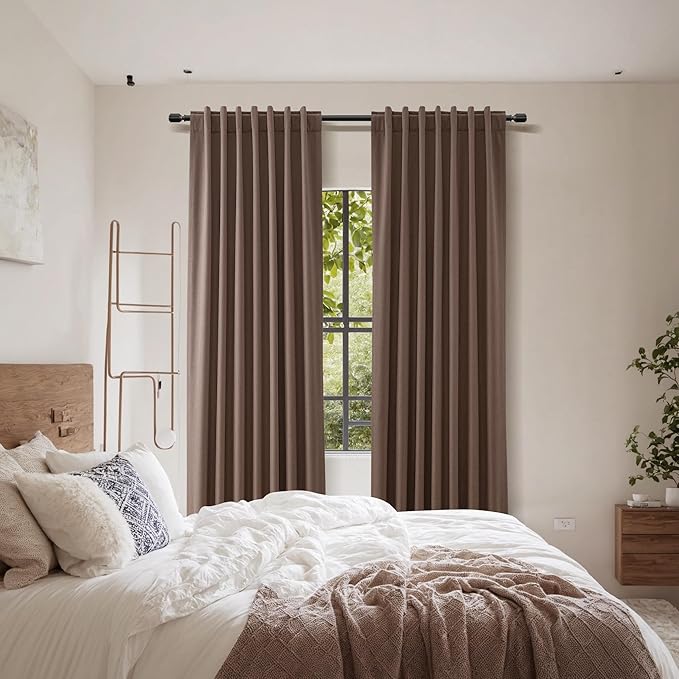 Guken 100% Blackout Curtains 102 Inch Length 2 Panels Set for Living Room Bedroom Back Tab Thermal Insulated Black Out Linen Drapes Room Darkening Cappuccino,52x102