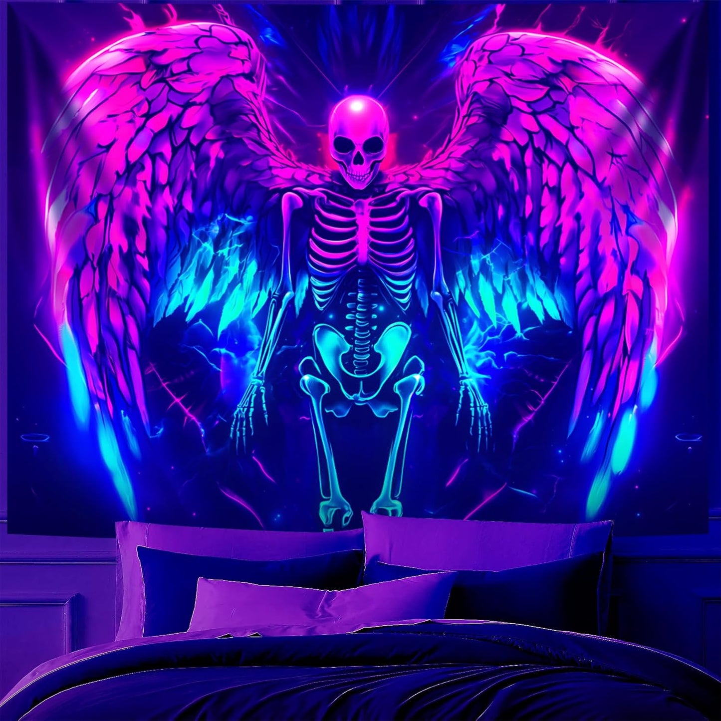 Blacklight Tapestry,WingTapestry Glow In The Dark,UV Reactive Black Light Upright Posters Wall Hanging for Bedroom Dorm Living Room Backdrop Decor (wing13, 90L" x 70W")