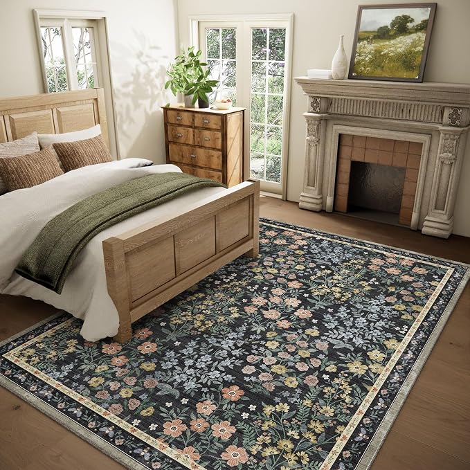 9x12 Rugs for Living Room: Washable Area Rugs for Bedroom Vintage Stain Resistant Non Slip Low Pile Large Carpet Rug for Kitchen Dining Room Farmhouse Kids Room Nursery
