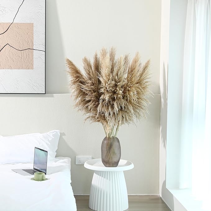 Wertuirk 12 Stems 46 inch Tall Pampas Grass Decor - Large Fluffy Dried Pompas Grass for Floor Vase - Rustic Wedding, Baby Shower, Party, Farmhouse, Boho Home Decor…