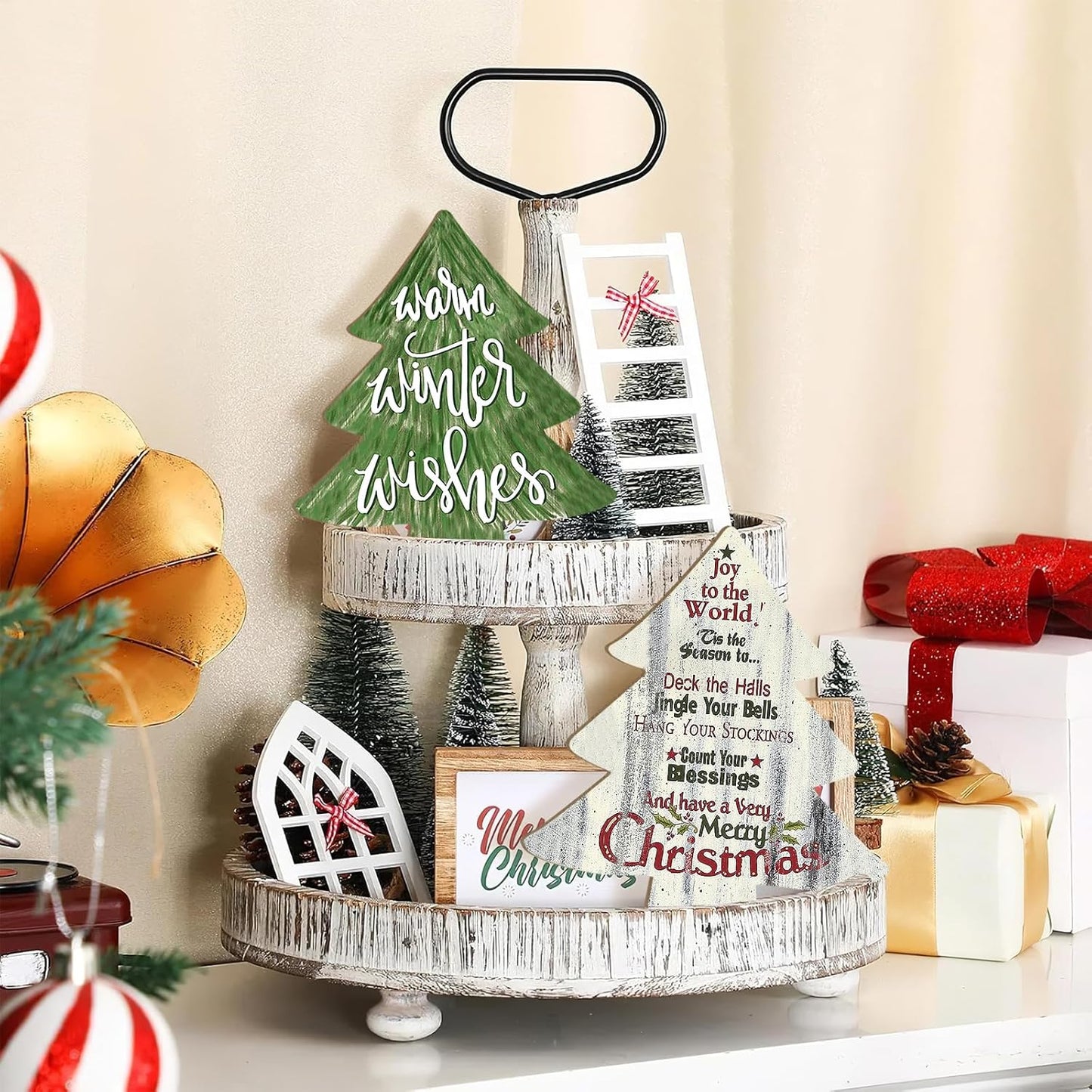 Wooden Christmastree Ornaments for Paint Christmas Decorations Cutouts Unfinished 6Pack, Wood Christmastree for Crafts DIY Blank Cutouts Ornament Winter New Year Decorations 3 Size