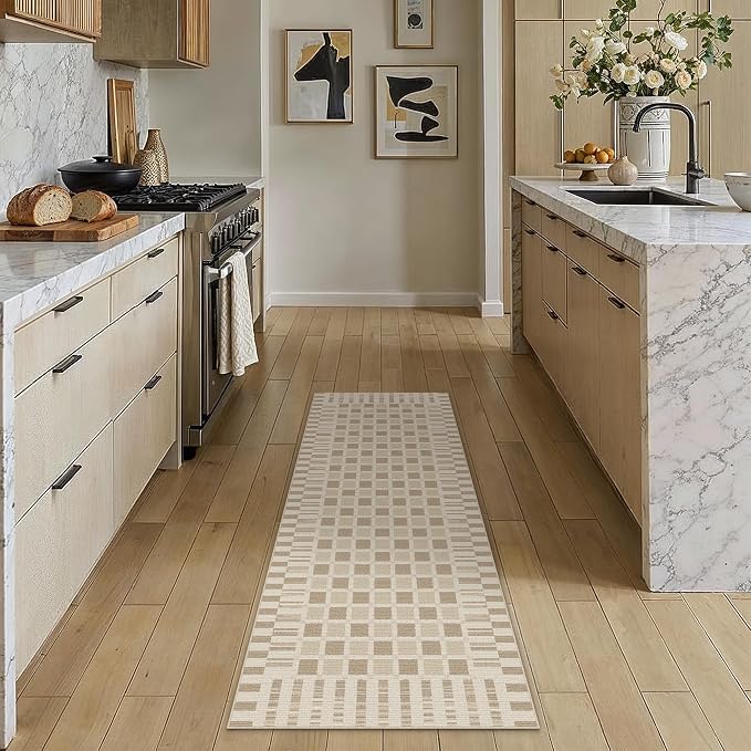PureCozy Machine Washable Brown 2x6 Runner Rug for Hallways Indoor Kitchen Long Carpet Non-Slip Low Pile Modern Soft Accent Throw Rugs for Entrance Bedroom Dining Laundry