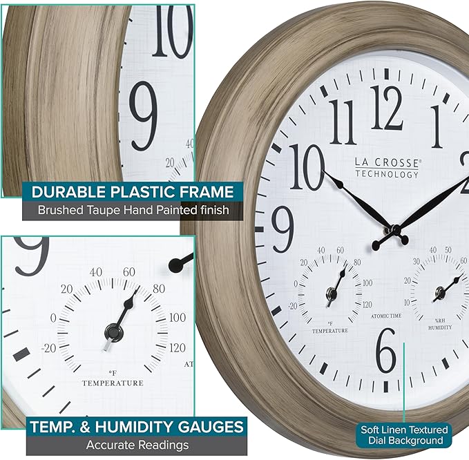 La Crosse Technology 404-18027-INT 18-inch Indoor/Outdoor Tan Atomic Analog Wall Clock
