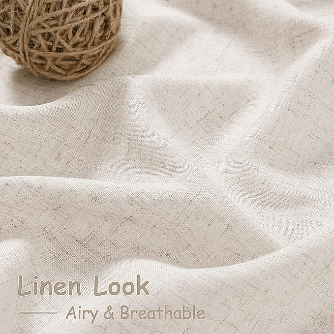 Extra Wide 100 Inch Linen Curtains for Living Room Divider Light Filtering Semi Sheer Back Tab Patio Curtains for Sliding Door Beige Coastal Decor Sunroom Floor to Ceiling Window Curtain 100x84