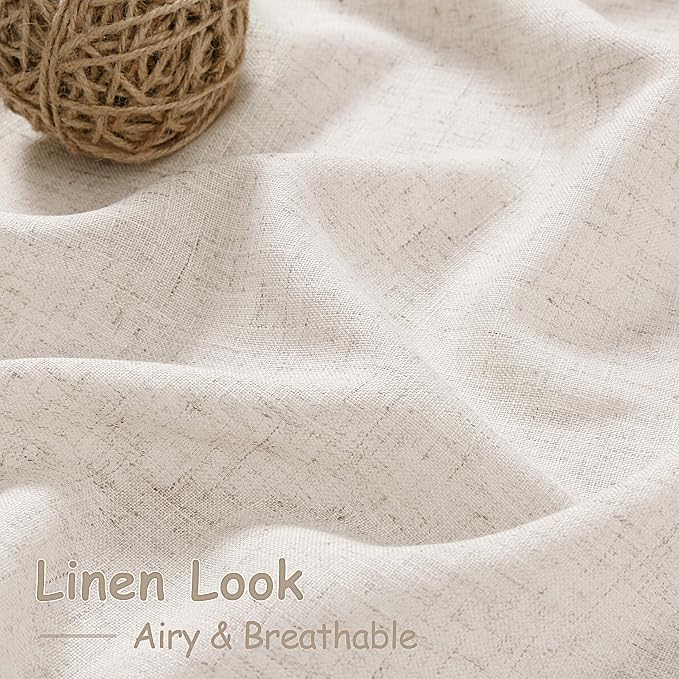 Extra Long Tan Beige Curtains 144 inch Length 2 Panels Set Back Tab Neutral Farmhouse Drapes Light Filtering Semi Sheer Linen Curtain 144 inches Long for Floor to Ceiling Window Patio Sliding Door