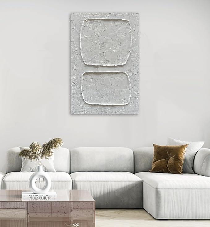 Hand Painted Modern White Minimalist Art Oil Painting Contemporary Abstract Art Painting 36x24 inch Wall Art Deco Painting