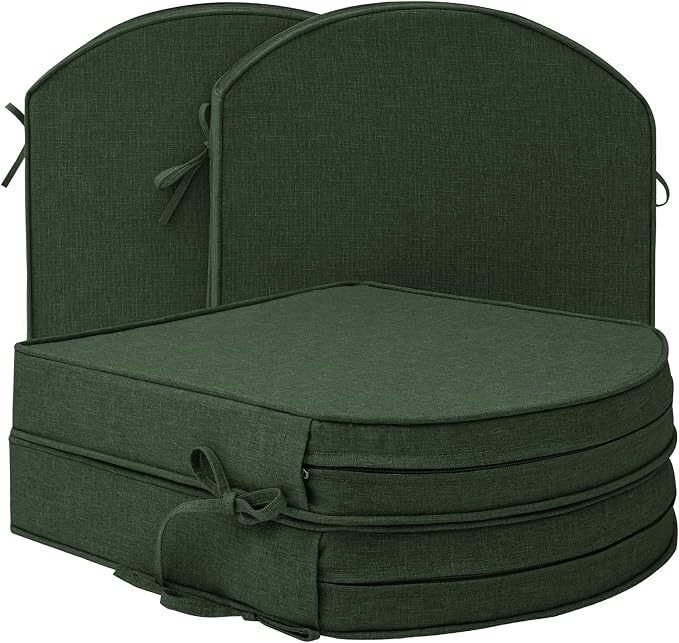 Outdoor Chair Cushions, Fade-Resistant & Water-Resistant, D Shaped Patio Furniture Seat Chair Pads Replacement with Ties, Removable Cover, Set of 4, 17 x 16 Inch, Olive Green
