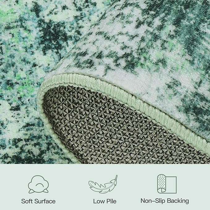 Lofus 5x7 Area Rug for Living Room, Green Abstract Rugs with Non-Slip Backing, Neutral Modern Washable Carpet for Bedroom Dining Room Home Office Nursery Indoor