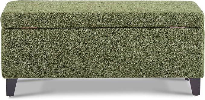 Christopher Knight Home Vayne Boucle Storage Ottoman, Rectangular Ottoman Bench, Birch Wood Legs, Upholstered Ottoman with Storage, Foot Rest Bench for Living Room, Entryway and Bedroom, Green