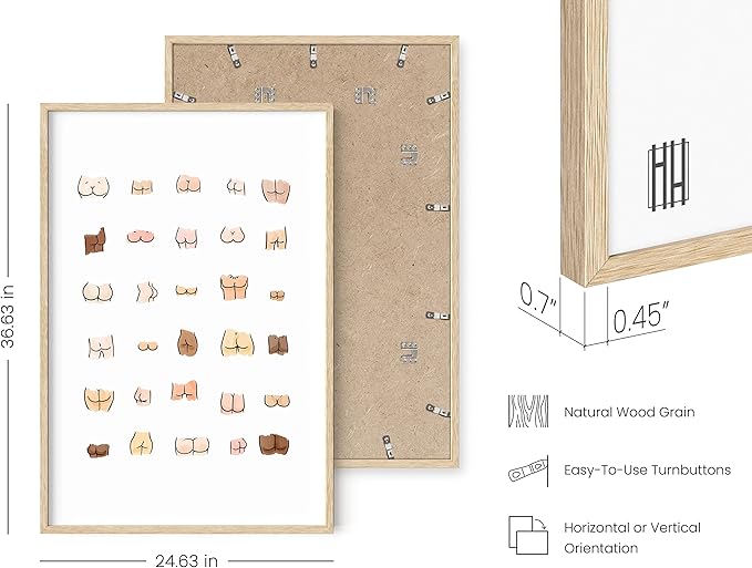 HAUS AND HUES Funny Bathroom Art - Butts Collage Cute Bathroom Decor, Sign, Wall Art (Beige Frame, 24x36)