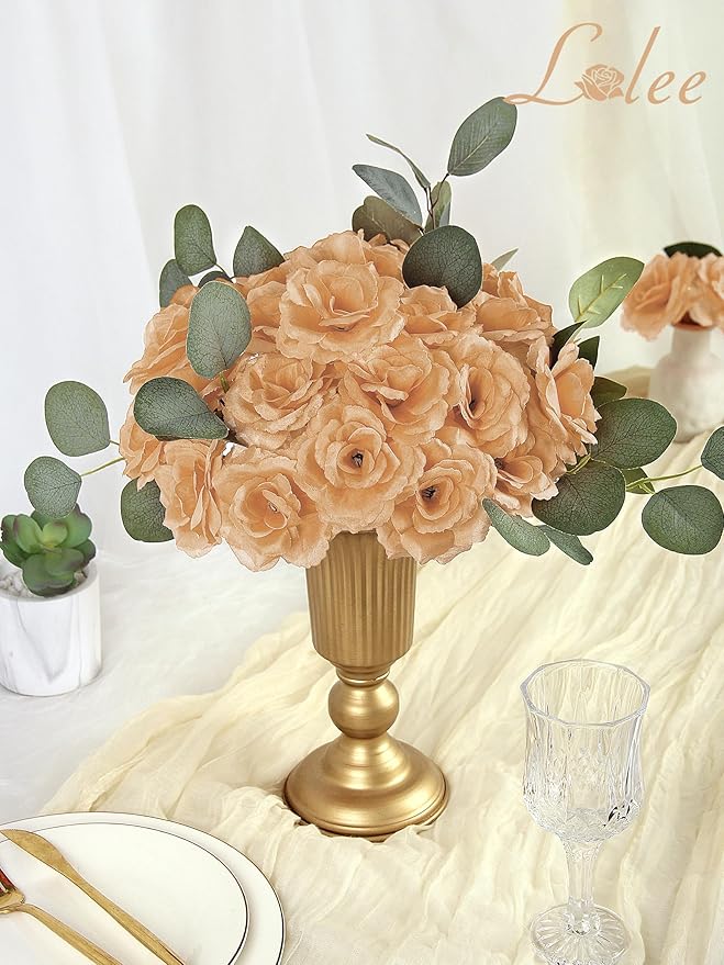 LELEE Rose Head Flowers with Stem - 108pcs Nude & Brown Faux Rose Artificial Flowers Bulk - Silk Rose Tan Flower for Wedding Bouquet Party Home Decor DIY Baby Shower Centerpieces Tables Decoration