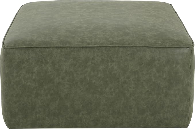 Christopher Knight Home Ellis Faux Leather Ottoman Footstool, Square Pouf Poufee Footrest Ottoman Large Seat, Modern Side Table for Living Room Bedroom Home Decor Gifts, Green