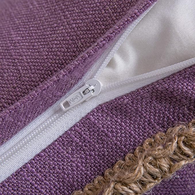 Phantoscope Pack of 2 Farmhouse Decorative Throw Pillow Covers Burlap Linen Trimmed Tailored Edges Purple 26 x 26 inches, 65 x 65 cm