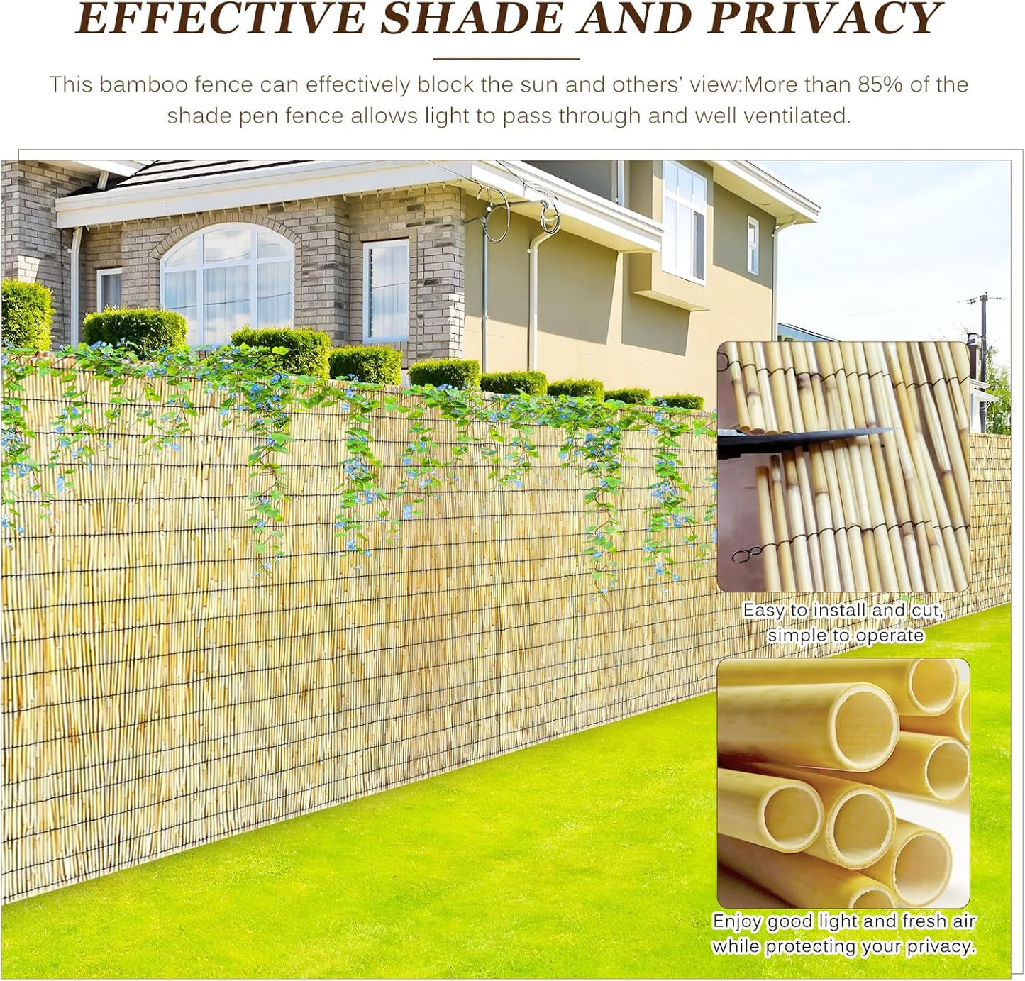 Natural Reed Fencing Rolls: Privacy Bamboo Fence 3/4/5/6ft High Roll Reed Screen, Decorative Bamboo Fencing for Outdoor Balcony Patio Garden Backyard,with Cable Zip Ties(Nature, 6x16.4ft)