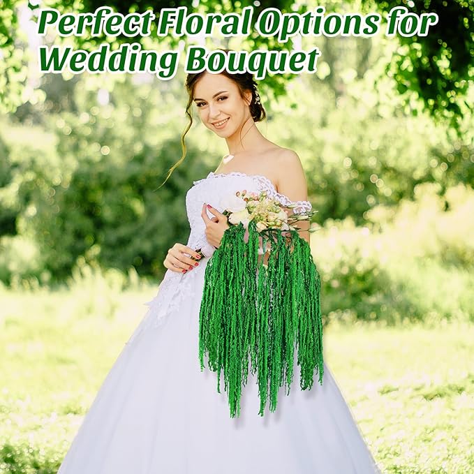 Suncalla 12 Pcs Dark Green Spring Natural Dried Amaranthus Hanging Flowers Amaranthus Artificial Flowers for Wedding Arch Bouquet Floral Garland Wall Home Decoration (23 Inch)