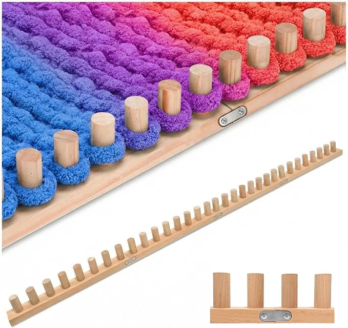 parknshop Upgraded Chunky Knit Loom - Premium Beech Wood Large Blanket Knitting Loom with Screw Fastening, No-Needle DIY Weaving Board for Beginners, Scarves & Handmade Blankets (64")