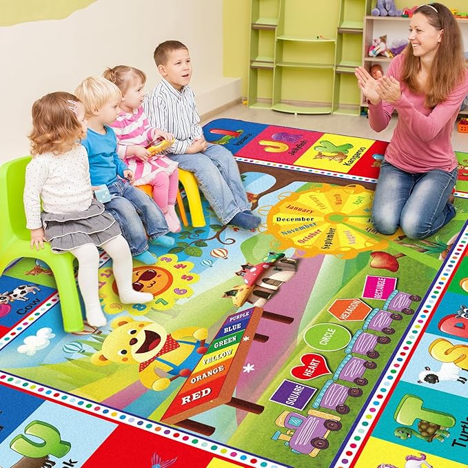 yongjoy ABC Rug, ABC Play Mat for Kids Playroom, Alphabet Floor Mat,Classroom Elementary Preschool Rugs wtih ABC, Numbers, Animals - (59X39.4 Inches)