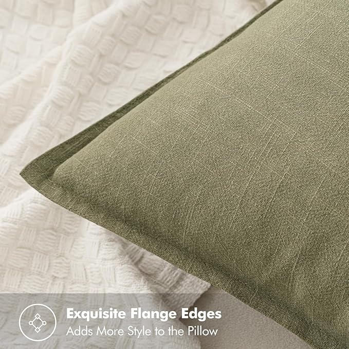 MIULEE Decorative Linen Euro Sham Pillow Covers 24x24 Light Olive Green Boho Farmhouse Neutral Couch Throw Pillows for Bed Pack of 2 Accent Modern Pillowcase Summer Sofa Livingroom Home Decor