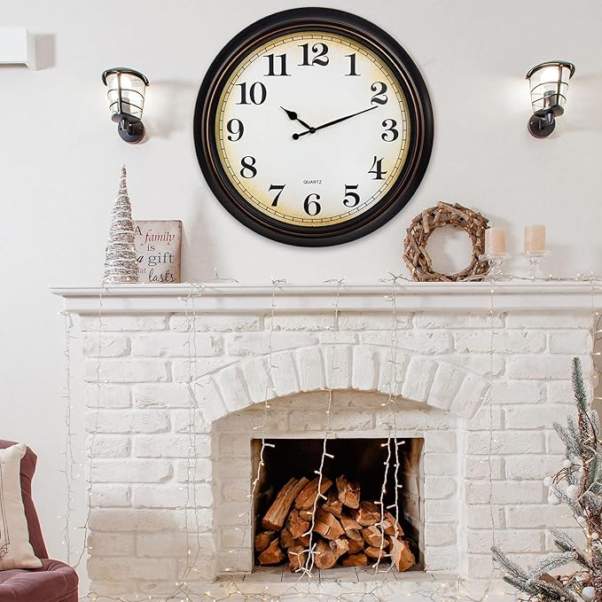 Yoiolclc 24 Inch Large Wall Clock for Living Room Decor,Silent Vintage Wall Clocks Battery Operated for Living Room Farmhouse Office Gifts(Bronze)