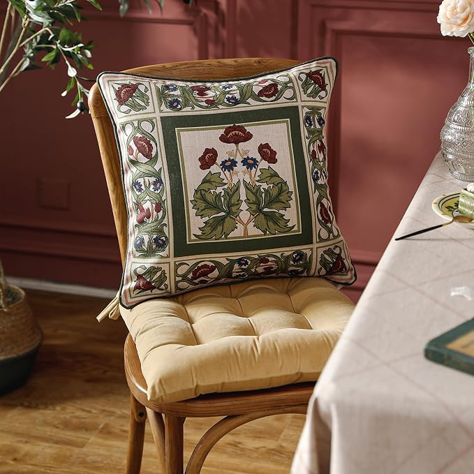 ISAENNE Elegant French Linen Throw Pillow Cover,Set of 2,18"x18"-Estonia C | Designer Vintage Square Pillow Cover,Concealed Zipper Design,Floral Pattern,Sofas,Bedroom,Living Room,Lounge Chairs