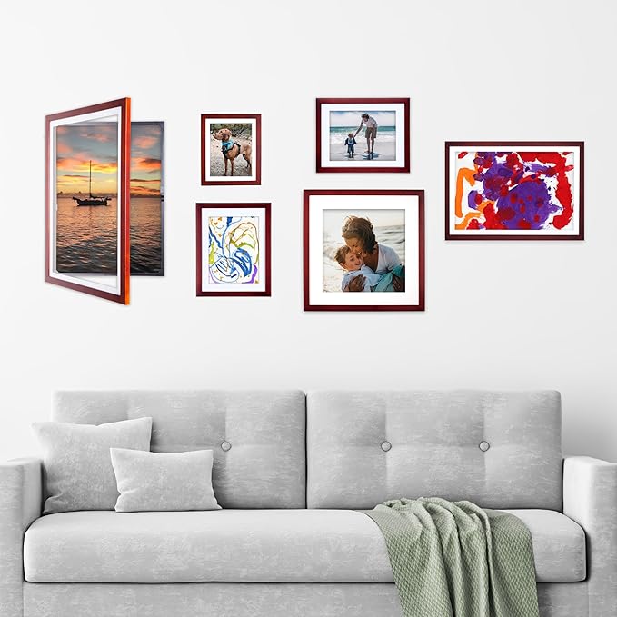 Dynamic Frames Li’l Davinci Art Cabinet, Stores up to 50 Pieces of 12 x 18 inch Art, Outer Wooden Frame Dimensions 14.75 x 20.75 inches, Kids Art Frame, Front Opening, Universal Hanging, Cherry