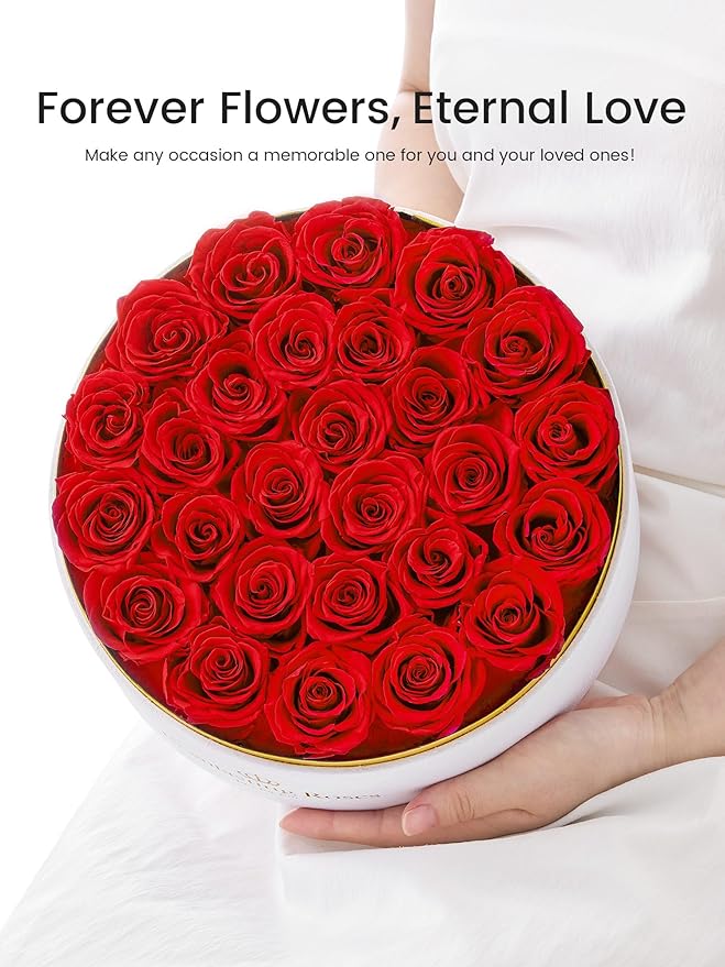 27 Preserved Roses Forever Flowers Real Roses in a Box Mother's Day Birthday Flowers for Her Mom Women Wife Valentine's Day, Red Roses