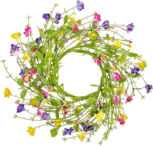 LSKYTOP Artificial Flower Wreath with Green Leaves Berries Wildflower Spring Summer Wreath for Front Door Wall Wedding Decor,12inch (1)