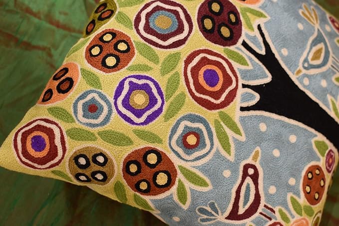 Blue Tree of Life Throw Pillow Cover Karla Gerard Floral Pillowcase Floral Chair Cushion Kids Room Blue Farmhouse Pillowsham Couch Hand Embroidered 18x18 Inch