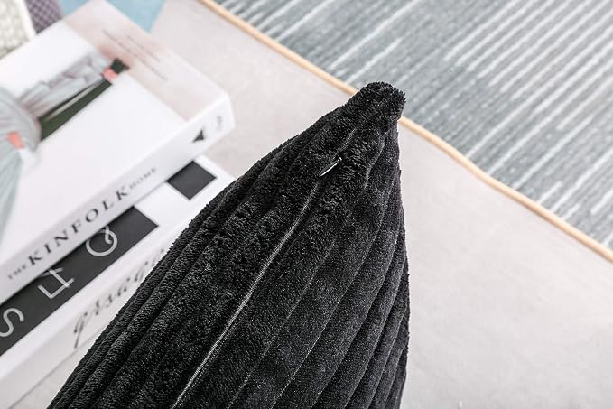 TangDepot Velvet Big Corduroy Pillow Covers 26x26 Black 2-Pack | Soft wide-stripe corduroy pillow cover, hidden zipper, machine washable, easy refresh, for bedroom living room indoor outdoor