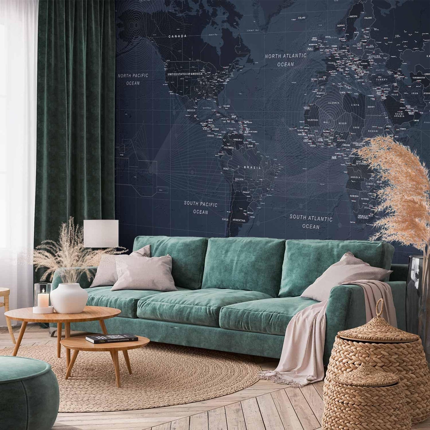artgeist Premium Wall Mural World Map 138x101 in - XXL Non-Woven Wallpaper Fleece Wall Decor Photo Print Picture Image Design Home Map of The World k-A-0123-a-a