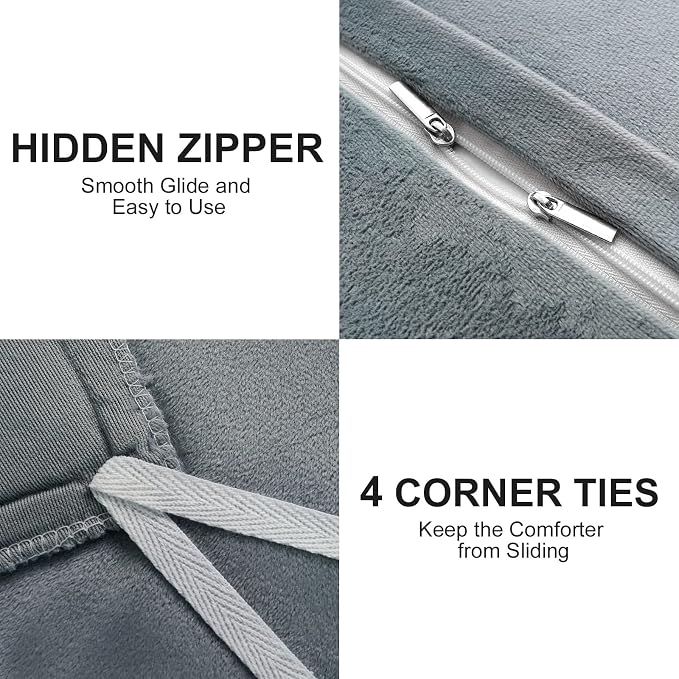 Fluffy Plush Duvet Cover Set Twin Size, Luxury Ultra Soft Velvet Fuzzy Comforter Cover Bed Sets 3Pcs(1 Faux Fur Duvet Cover + 1 Pillow Cases + 1 Pillow Cover) Zipper Closure (Twin, Dark Gray)