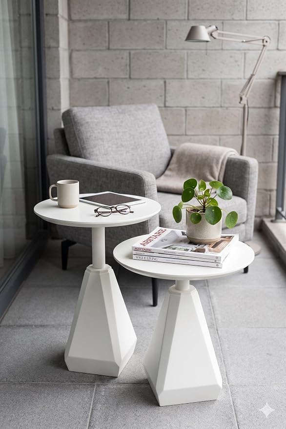 Round Wood Side Table, Set of 2, Coffee Nightstand Cocktail Drink Modern Accent Circle End Table, Wood Pedestal Base for Living Room, Bedroom, Small Spaces, Offices, Ivory