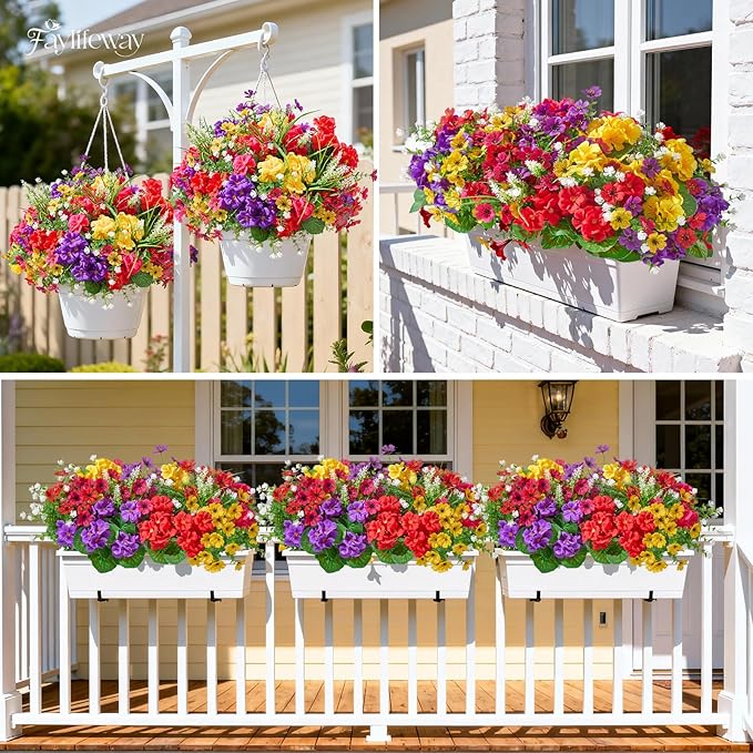 16 Bundles Artificial Flowers for Outdoors, UV Resistant Silk Faux Flowers for Outside Planters,Garden,Porch,Yard,Home Decor(Mixed Color)