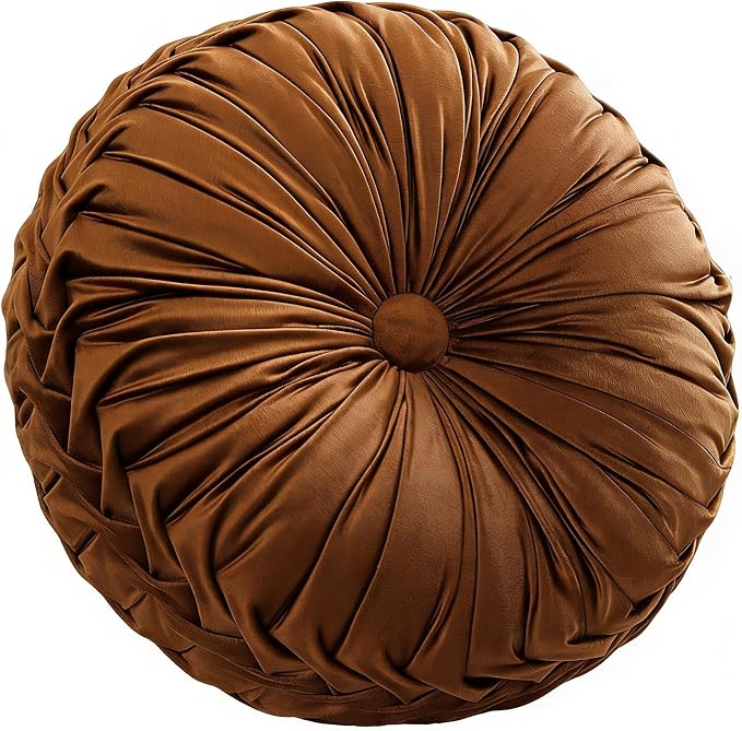 Greenjin 15" Round Pillow for Couch, Circle Velvet Pleated Throw Pillow,Decorative Round Floor Cushion,Pumpkin Chair Cushion for Bed Chair Car Sofa Home Decor Coffee