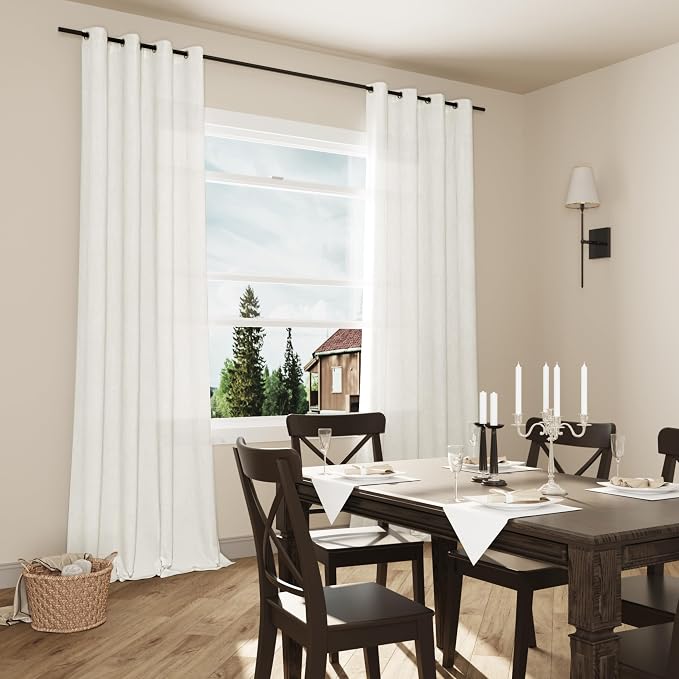 102 Inches Long Cream Living Room Curtains 2 Panels Set Grommet Ring Top Linen Drapes for Patio Sliding Door Light Filtering Modern Bohemian 102 Inch Curtain for Large Window Dining Office Bedroom