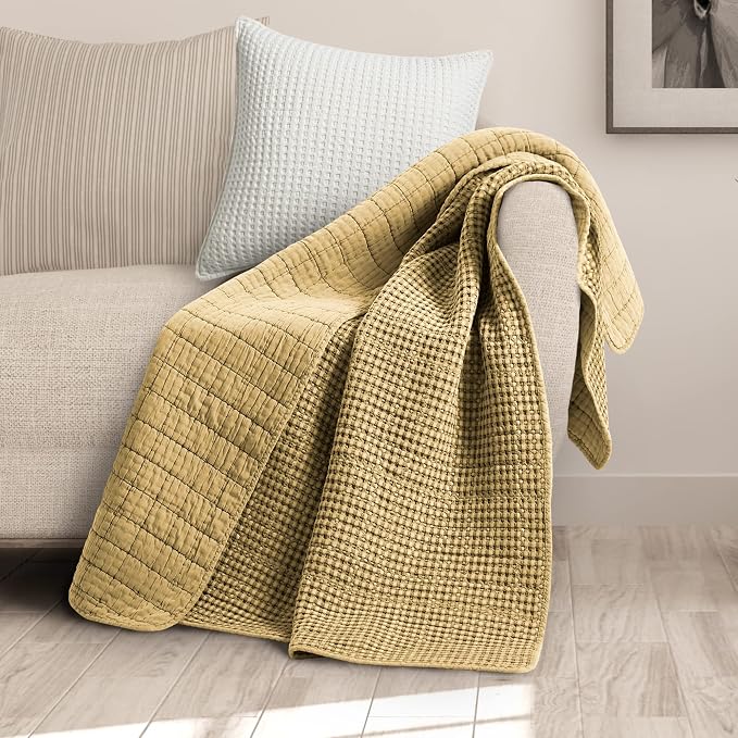 Levtex Home - Mills Waffle - Throw - Ochre Cotton Waffle - Throw Size 50 x 60in.