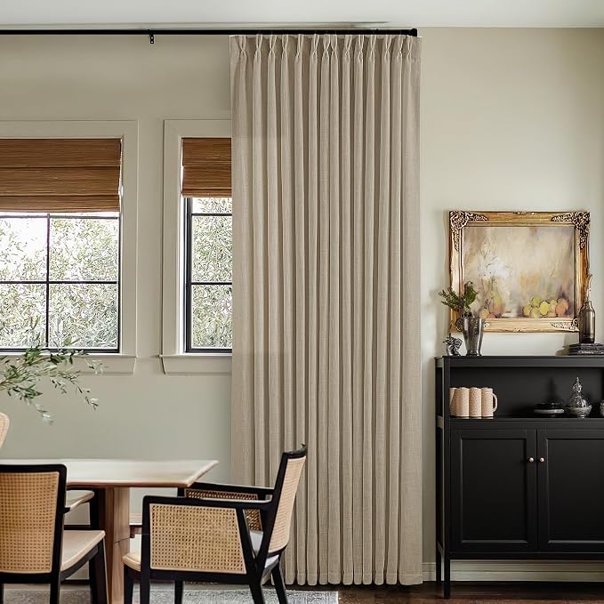 TWODRAPES Dark Flax Linen Curtains 120 Inches Long for Living Room Bedroom Pinch Pleated Back Tab Privacy Curtains 120 Inch Length 2 Panels Light Filtering Greige Tan Brown Farmhouse Drapes 10 FT