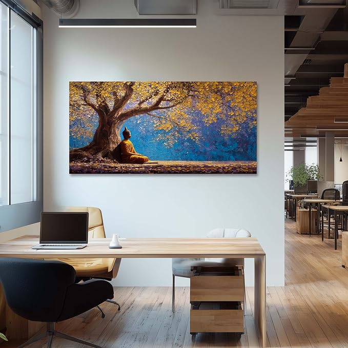Ggaafet Gold Buddha Wall Art for Living Room Canvas Painting Prints Golden Tree Buda Calming Buddhist Art Deco Fantasy Artwork Office Bedroom Listening Dining Room Decor Large