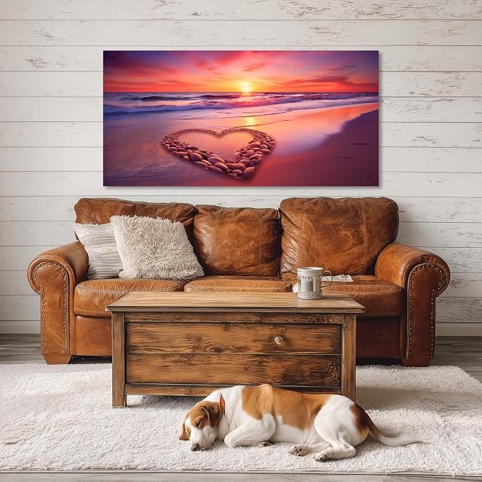 Ggaafet Romantic Love Beach Wall Art for Bedroom Canvas Painting Prints Romance Sunset Red Sandbeach Art Deco Modern Artwork Office Family Room Decor