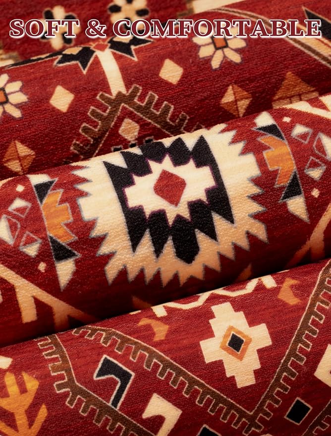 SERISSA Runner Rug for Hallways, 2'6"x14' Washable Non Slip Runner Rug, Extra Long Boho Rug Ultra Soft Vintage Red Black Print Floor Carpet for Bedroom Hallway Entryway Bathroom Laundry Room