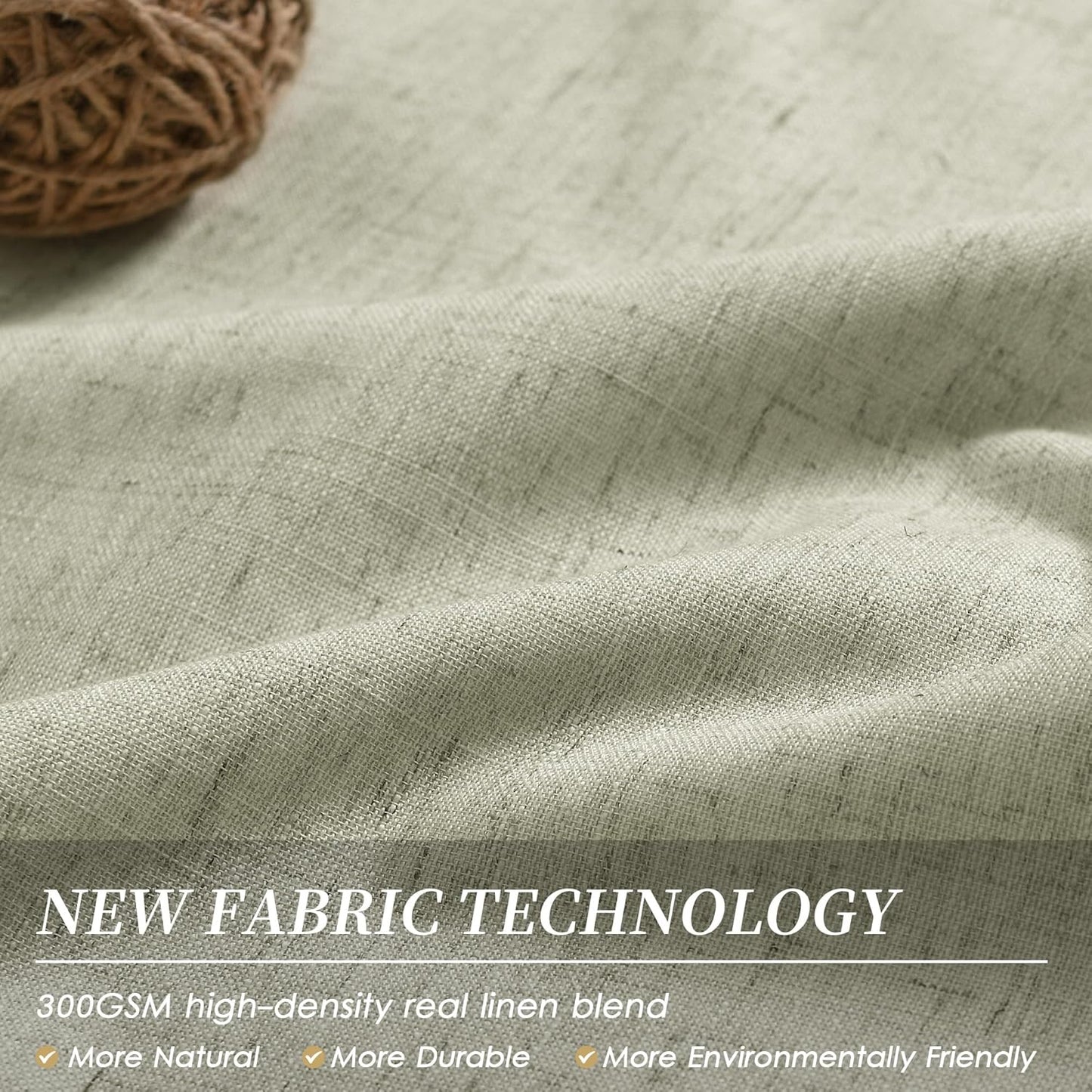 BOODII Sage Green Blackout Curtains for Bedroom 90 Inch Length Off White Black Out Drapes Modern Aesthetic Decorative Curtains for Nursery Boy Thermal Insulated Noise Reducing Linen Textured Curtain