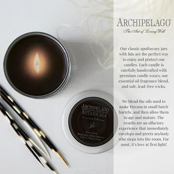 Archipelago Botanicals Havana Glass Jar Candle, Bergamot, Tobacco Flower and Ylang Scent, Lead-Free Candle Wicks, Burns Approx. 60 Hours (8.6 oz) (Pack of 2)