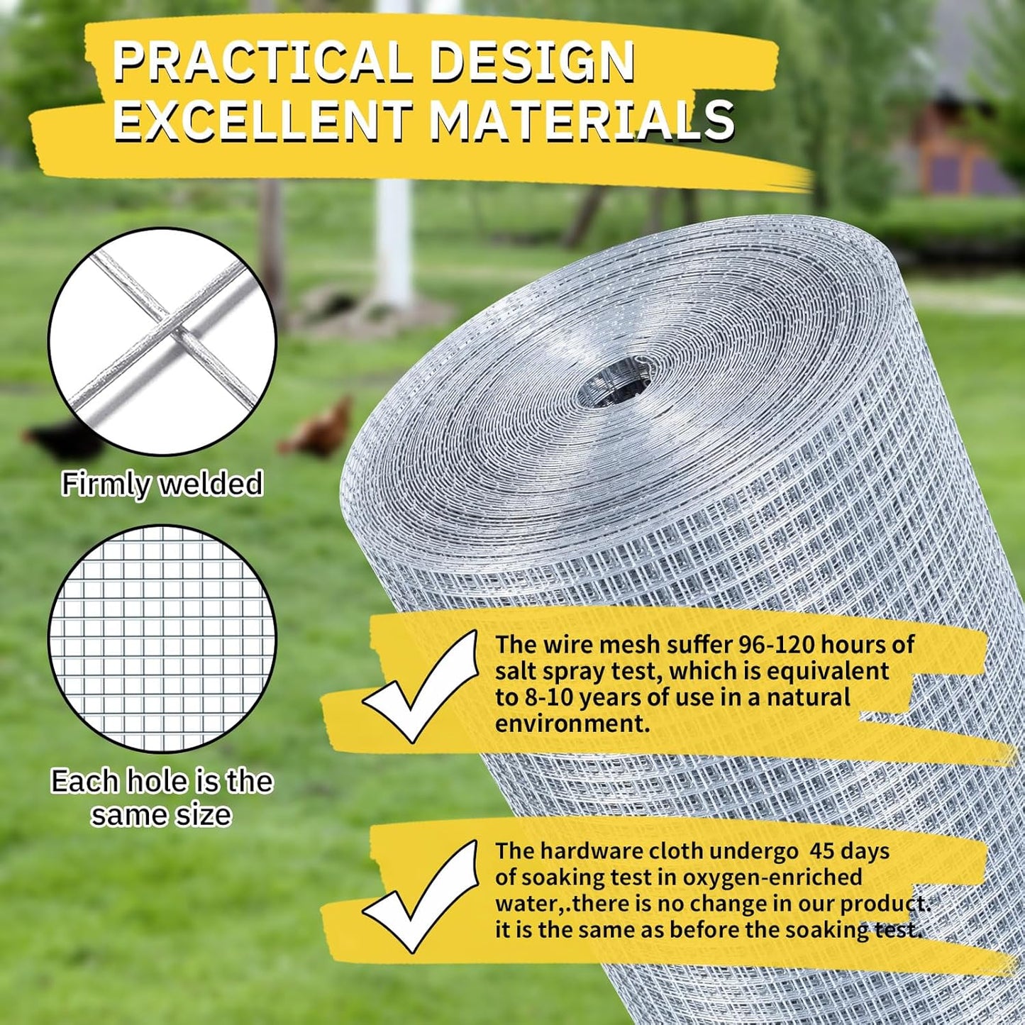 Hardware Cloth,1/2inch 48inx100ft 19 Gauge,Double-Layer Hot-Dip Galvanizing After Welding,Chicken Wire Fence Wire Mesh Fence Poultry Netting Garden Fence Tree Guard Rolls Chicken Coop Accessories