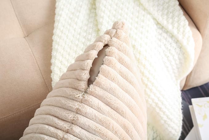 TangDepot Velvet Big Corduroy Pillow Covers 12x24 Beige 2-Pack | Soft wide-stripe corduroy pillow cover, hidden zipper, machine washable, easy refresh, for bedroom living room indoor outdoor