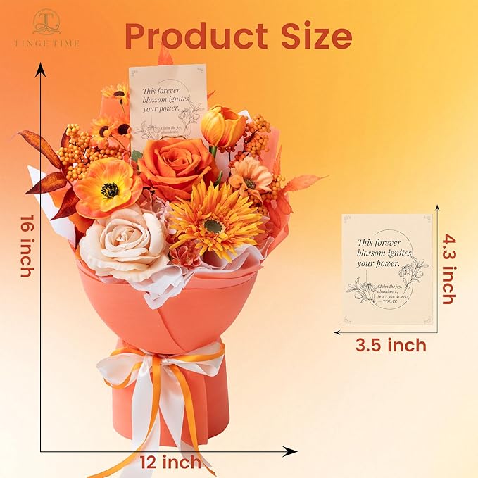 TINGE TIME Preserved Flowers Bouquet, Sunflower and Rose Bouquets, Orange Artificial Flowers Bouquet for Table Centerpiece Mothers Day Gifts Birthday Gifts Wedding Anniversary Housewarming