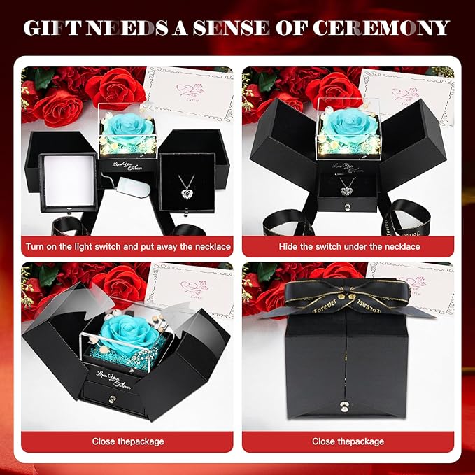 FIACO Gifts for Mom Preserved Real Roses with I Love You Necklace Fresh Forever Flowers Mothers Day Flower Gifts for Women Grandma Anniversary Birthday Gift for Girlfriend Wife Daughter