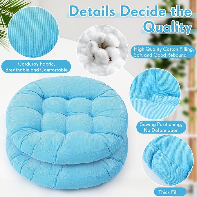 Jerify 2 Pcs Floor Pillow Cushions Large Round Square Large Meditation Floor Pillow for Classroom Adult Meditation Picnic Party Seating Learning Daycare School (Round,Bright Blue)