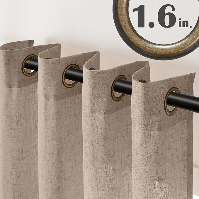 jinchan Taupe Linen Semi Sheer Curtains 96 Inch Curtains 2 Panel Set for Living Room Grommet Dark Flax Light Filtering Drapes Home Office Minimalist Decor Suitable for Bathroom and Bedroom 50x96 Inch